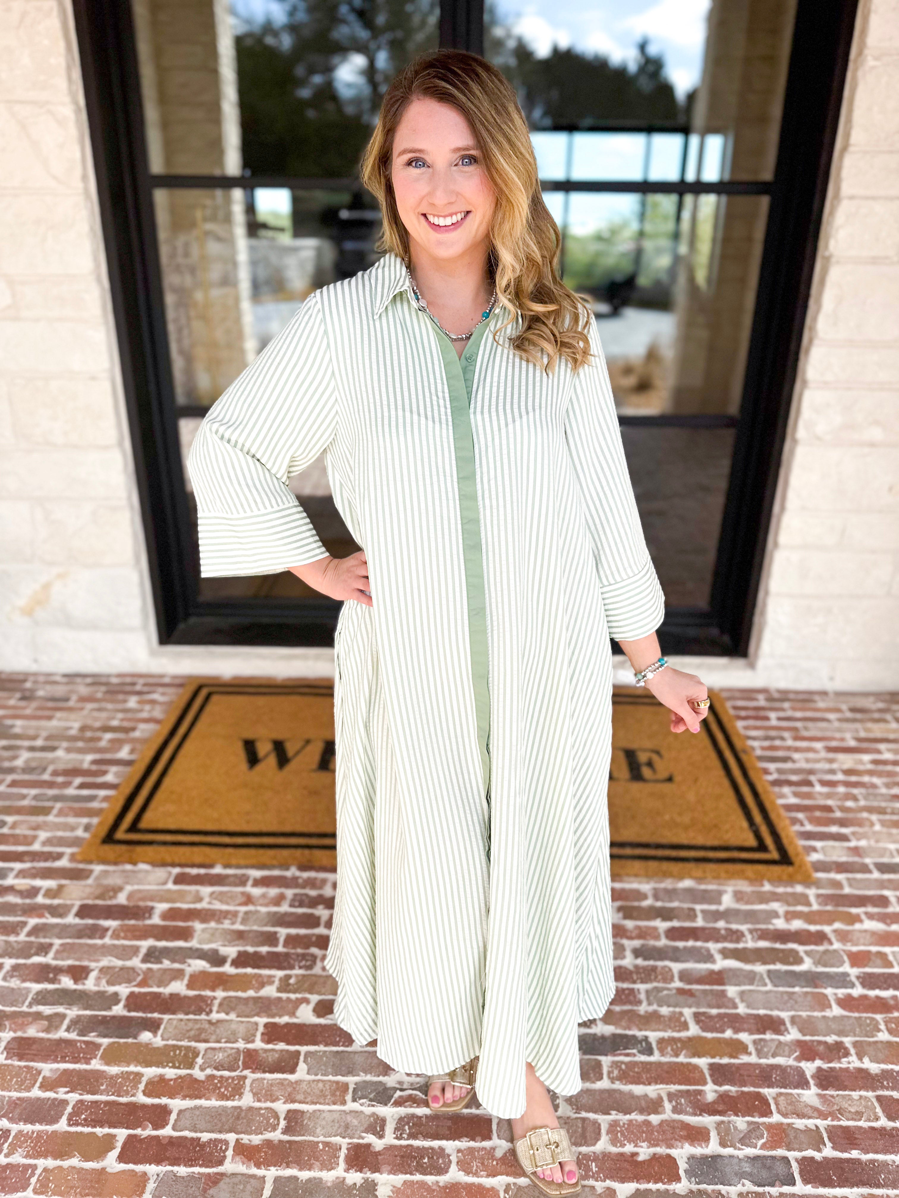 The Sunday Stroll Midi Dress - Sage-500 Midi-ENTRO-July & June Women's Fashion Boutique Located in San Antonio, Texas