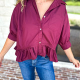 Effortless Ruffle Hem Blouse - Maroon-200 Fashion Blouses-ENTRO-July & June Women's Fashion Boutique Located in San Antonio, Texas
