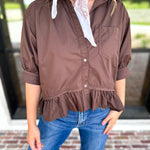 Effortless Ruffle Hem Blouse - Brown-200 Fashion Blouses-ENTRO-July & June Women's Fashion Boutique Located in San Antonio, Texas