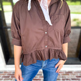 Effortless Ruffle Hem Blouse - Brown-200 Fashion Blouses-ENTRO-July & June Women's Fashion Boutique Located in San Antonio, Texas