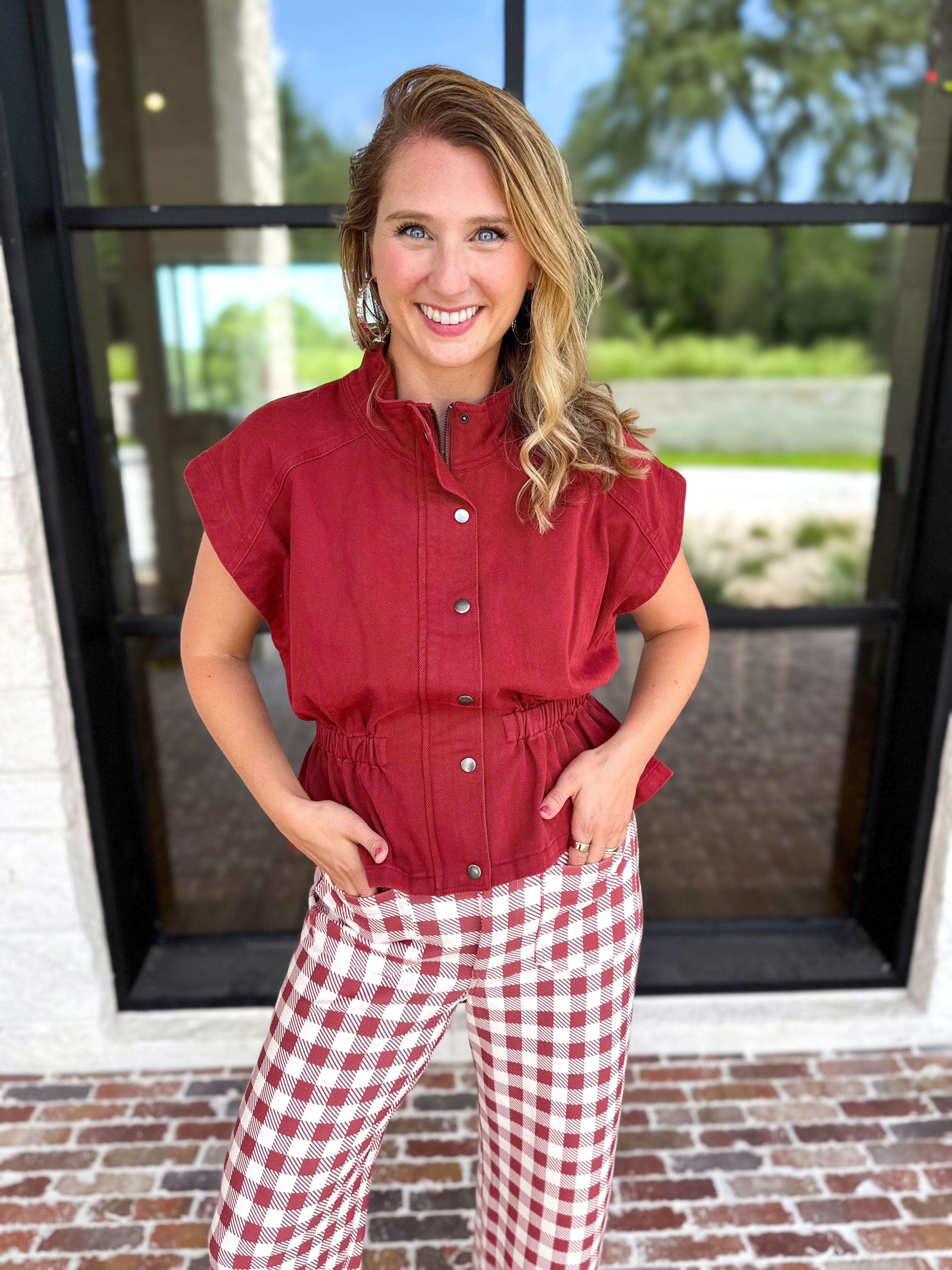 Worn Well Zip-Up Top - Brick-200 Fashion Blouses-ENTRO-July & June Women's Fashion Boutique Located in San Antonio, Texas