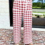 Gingham Comfy Pants - Rusty Red-400 Pants-ENTRO-July & June Women's Fashion Boutique Located in San Antonio, Texas