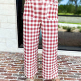 Gingham Comfy Pants - Rusty Red-400 Pants-ENTRO-July & June Women's Fashion Boutique Located in San Antonio, Texas
