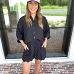Black Scalloped Short Set-510 Mini-ENTRO-July & June Women's Fashion Boutique Located in San Antonio, Texas