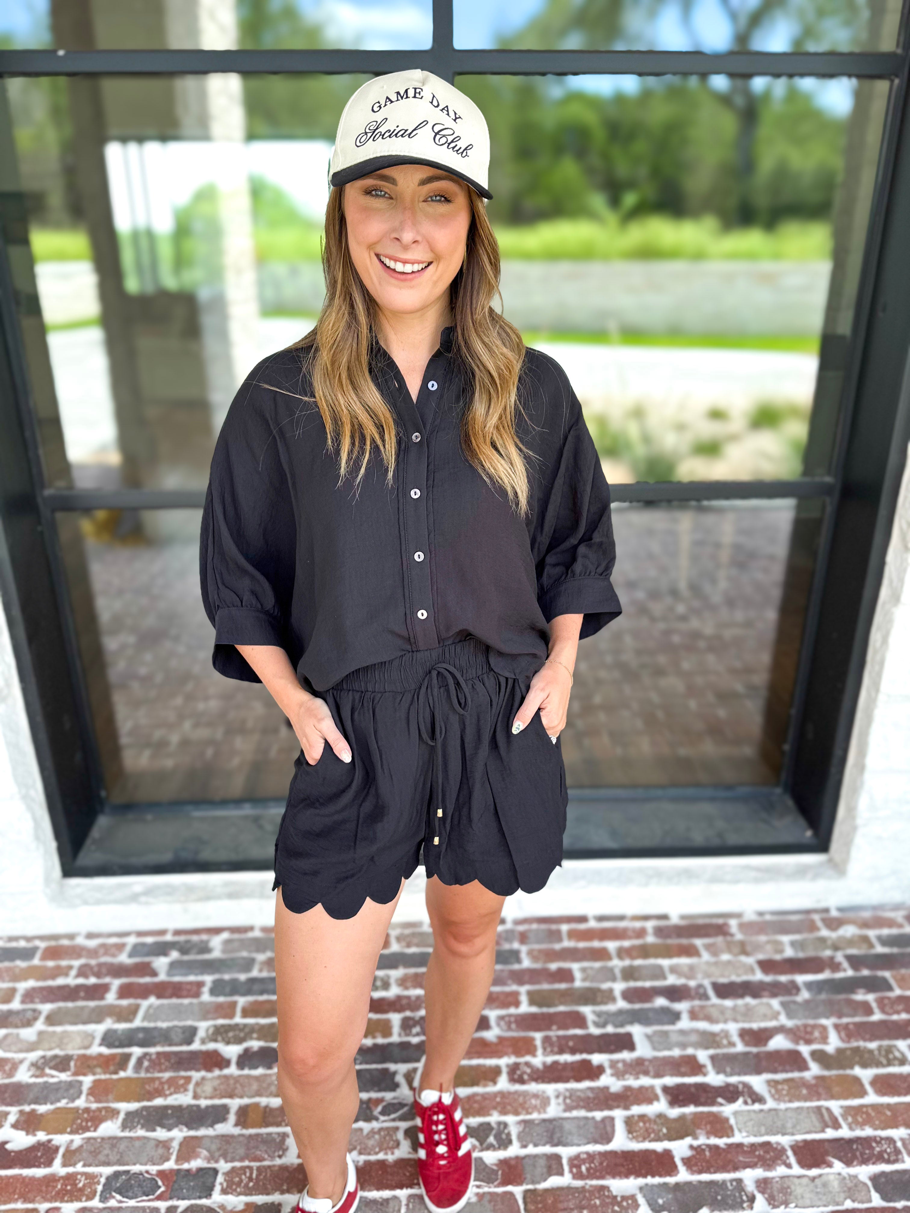 Black Scalloped Short Set-510 Mini-ENTRO-July & June Women's Fashion Boutique Located in San Antonio, Texas