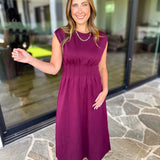 Polished Pin-Tuck Midi Dress - Burgundy-500 Midi-ENTRO-July & June Women's Fashion Boutique Located in San Antonio, Texas