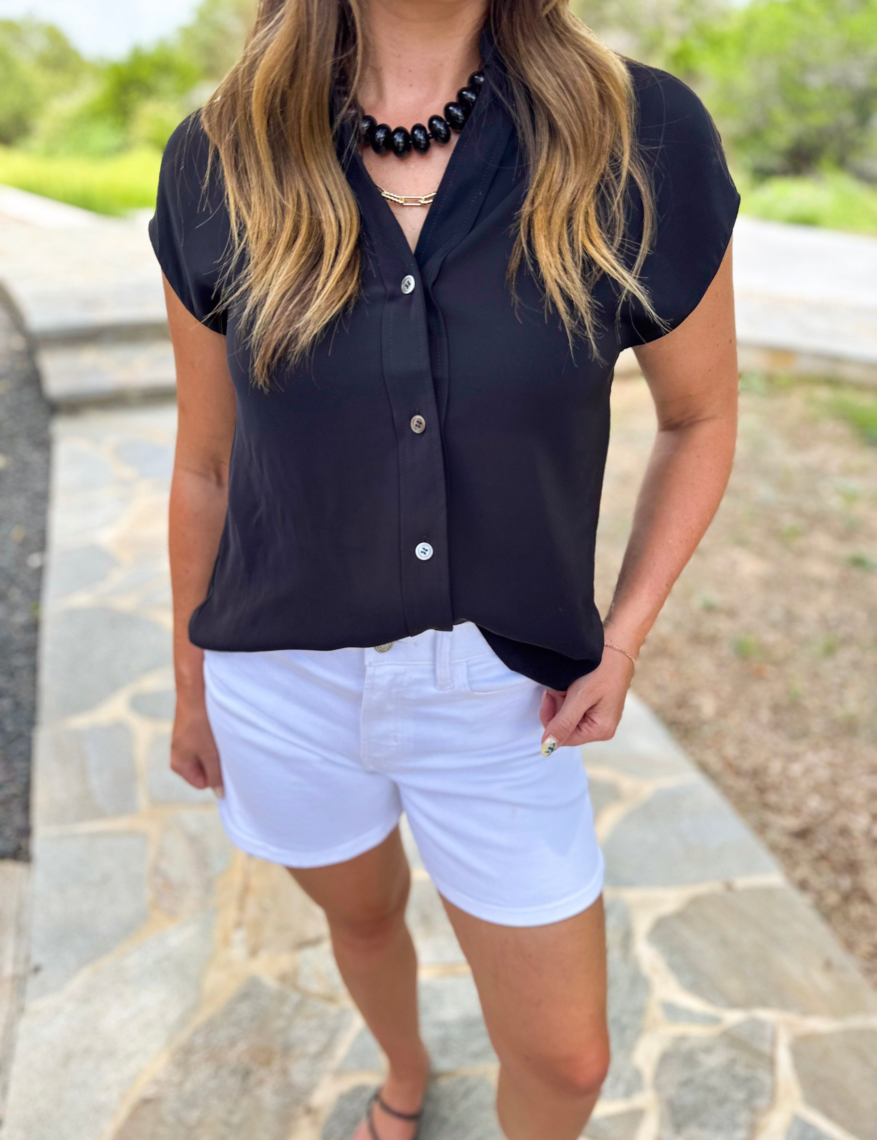 Current Air - Classic Button Down Blouse - Black-200 Fashion Blouses-CURRENT AIR CLOTHING-July & June Women's Fashion Boutique Located in San Antonio, Texas