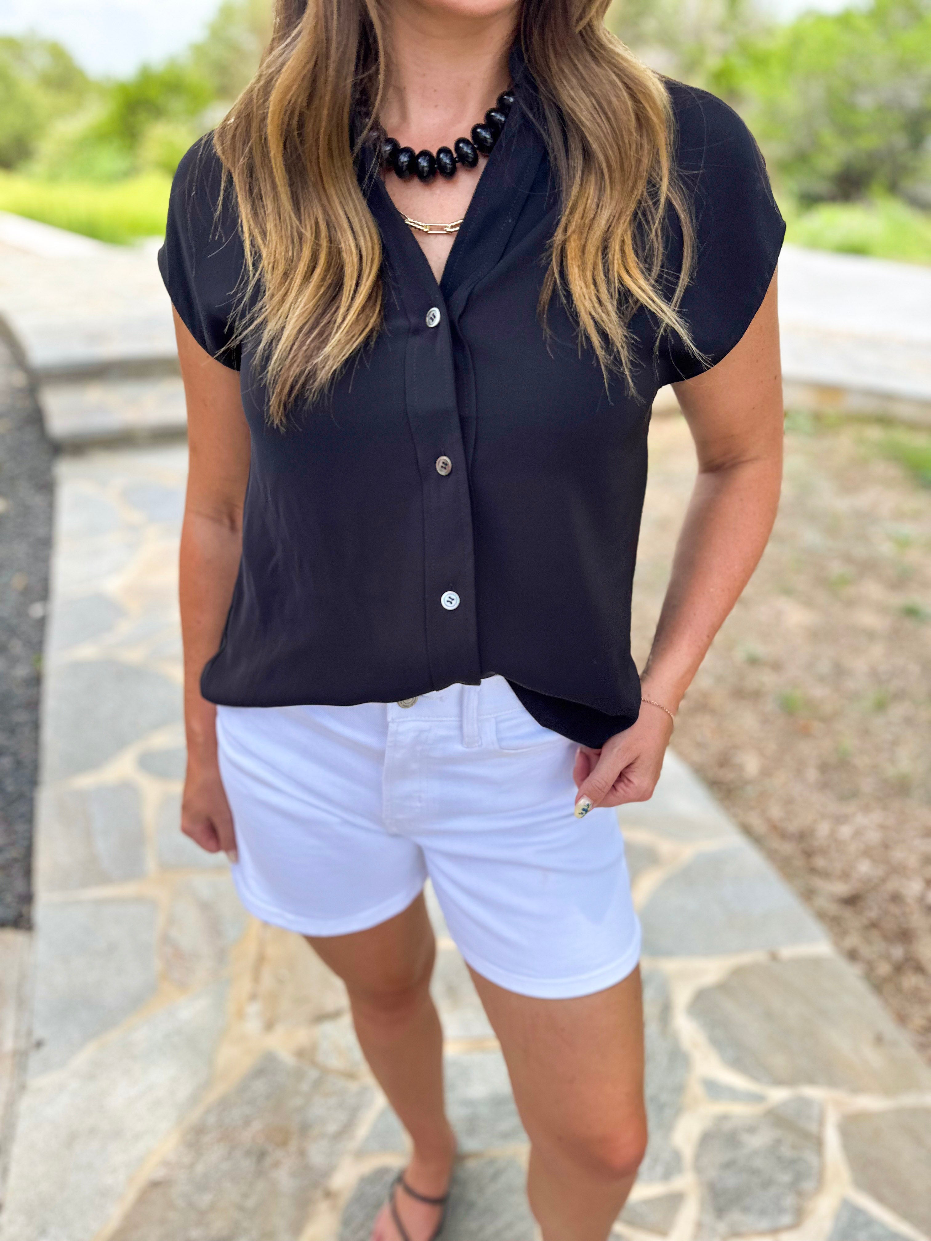 Current Air - Classic Button Down Blouse - Black-200 Fashion Blouses-CURRENT AIR CLOTHING-July & June Women's Fashion Boutique Located in San Antonio, Texas
