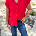 Current Air - Classic Button Down Blouse - Red-200 Fashion Blouses-CURRENT AIR CLOTHING-July & June Women's Fashion Boutique Located in San Antonio, Texas