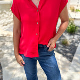 Current Air - Classic Button Down Blouse - Red-200 Fashion Blouses-CURRENT AIR CLOTHING-July & June Women's Fashion Boutique Located in San Antonio, Texas