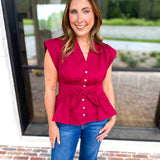 The Marlow Blouse - Maroon-200 Fashion Blouses-ENTRO-July & June Women's Fashion Boutique Located in San Antonio, Texas