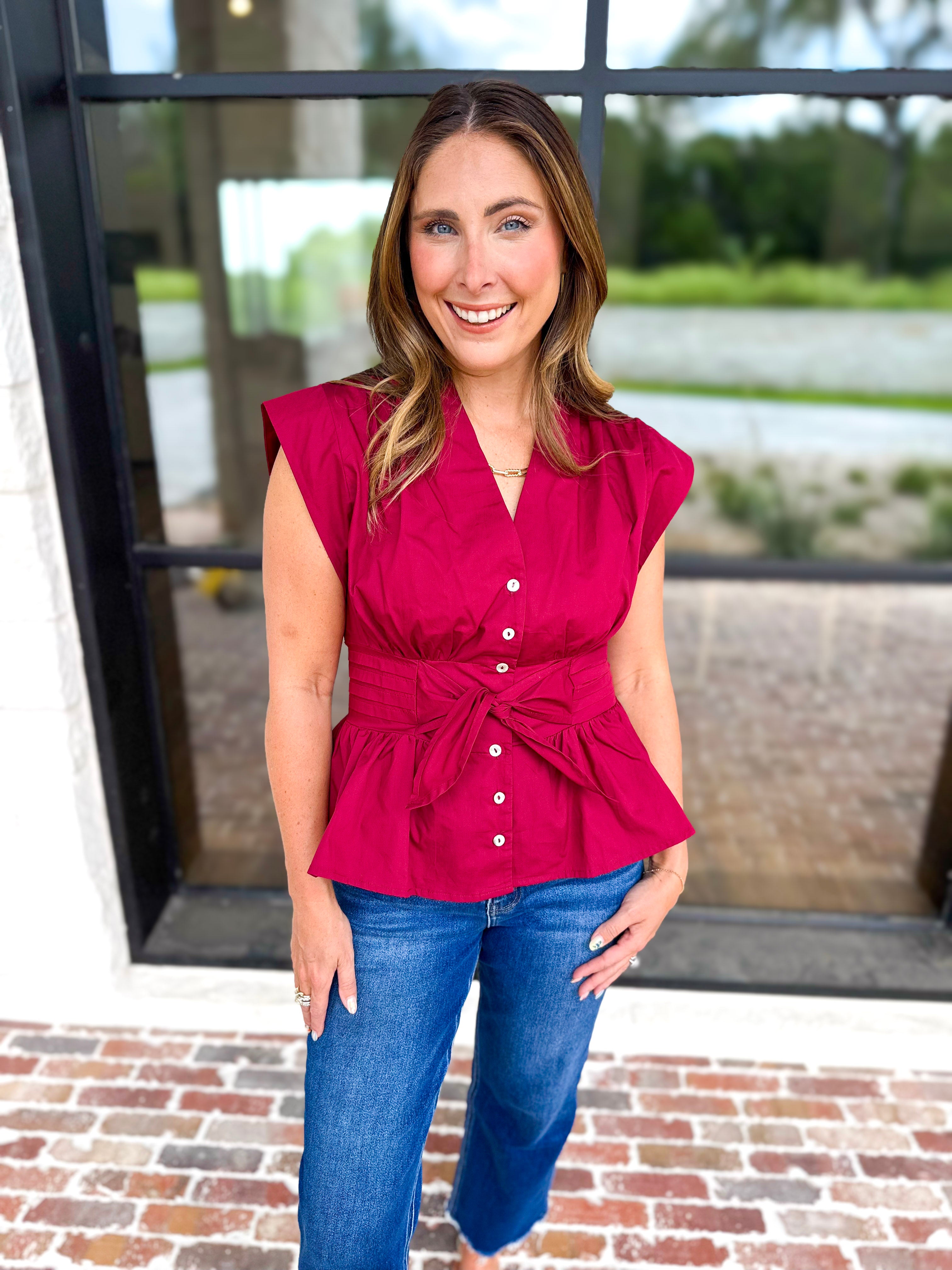 The Marlow Blouse - Maroon-200 Fashion Blouses-ENTRO-July & June Women's Fashion Boutique Located in San Antonio, Texas