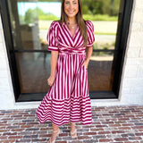 Color Drench Striped Midi Dress - Blushed Berry-500 Midi-ENTRO-July & June Women's Fashion Boutique Located in San Antonio, Texas