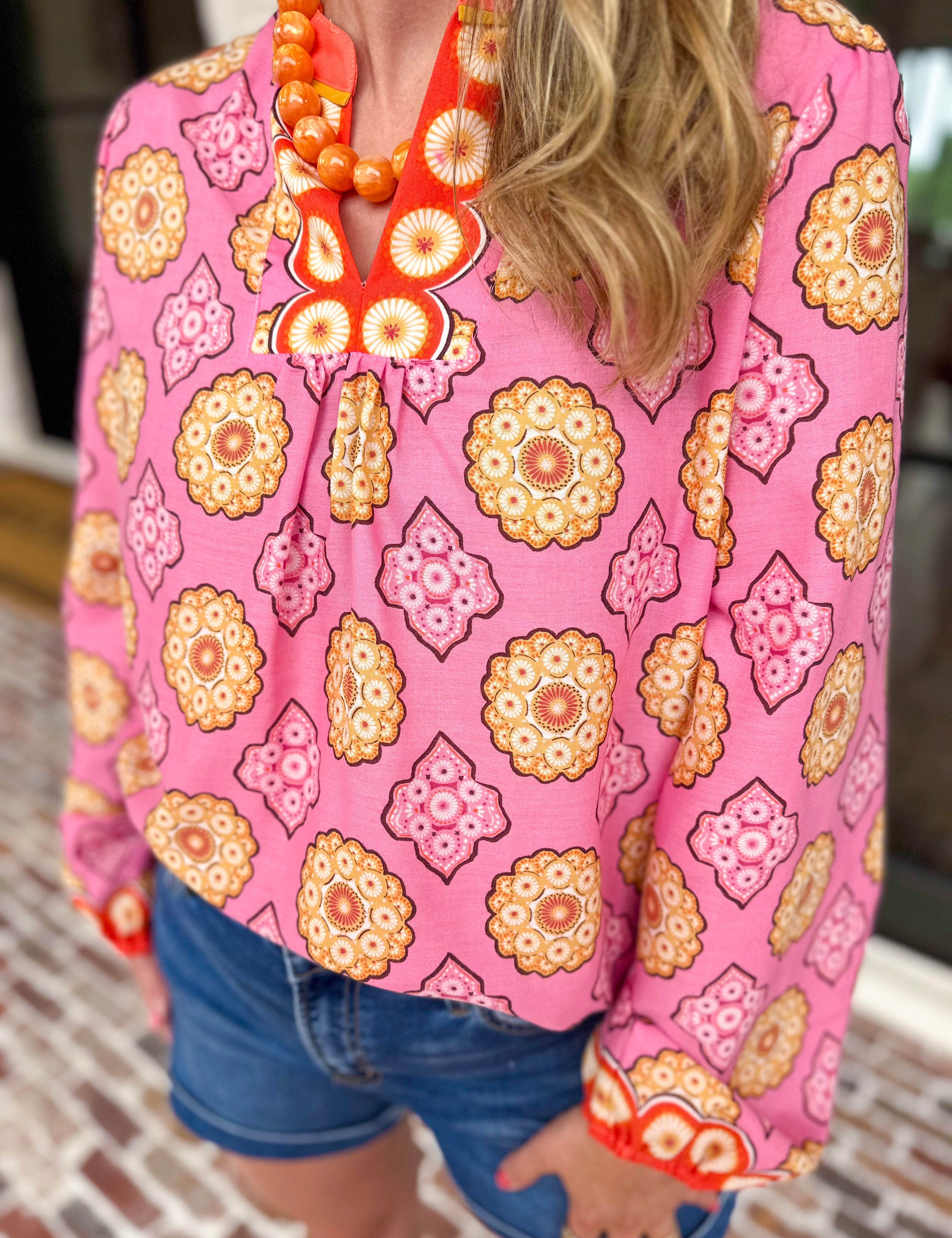 The Retro Pink Blouse-200 Fashion Blouses-FATE-July & June Women's Fashion Boutique Located in San Antonio, Texas
