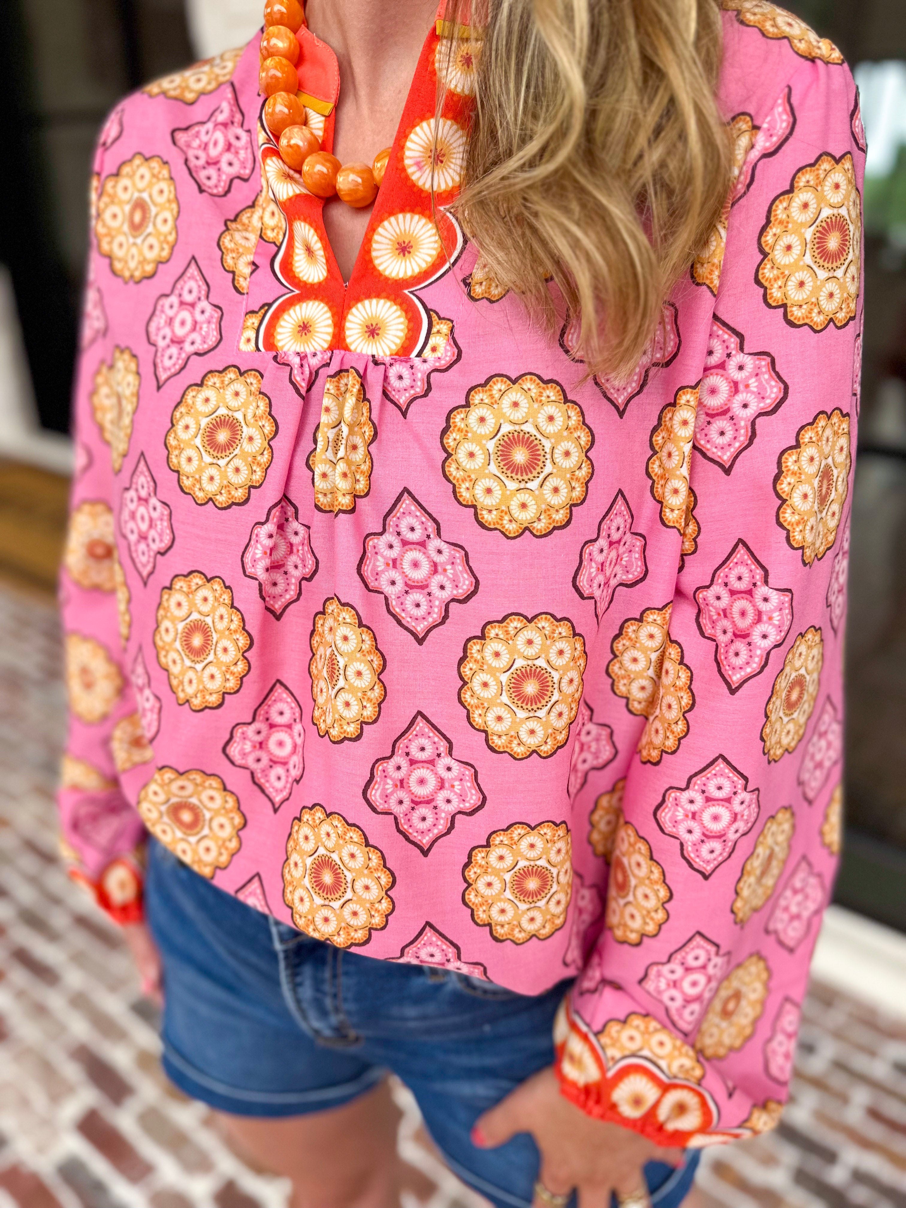 The Retro Pink Blouse-200 Fashion Blouses-FATE-July & June Women's Fashion Boutique Located in San Antonio, Texas