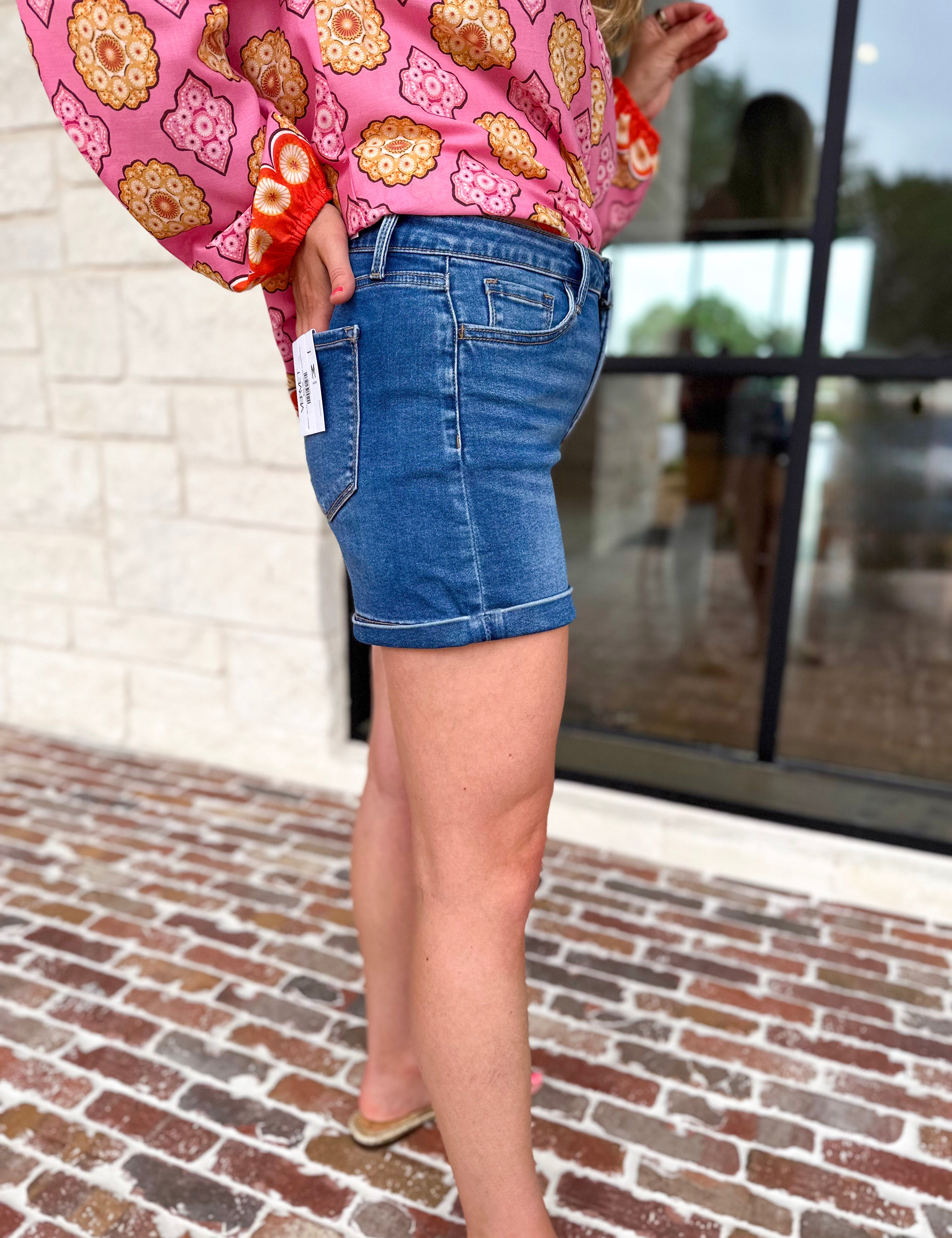 Vervet - High Rise Super Soft Denim Shorts-410 Shorts/Skirts-VEVERT BY FLYING MONKEY-July & June Women's Fashion Boutique Located in San Antonio, Texas