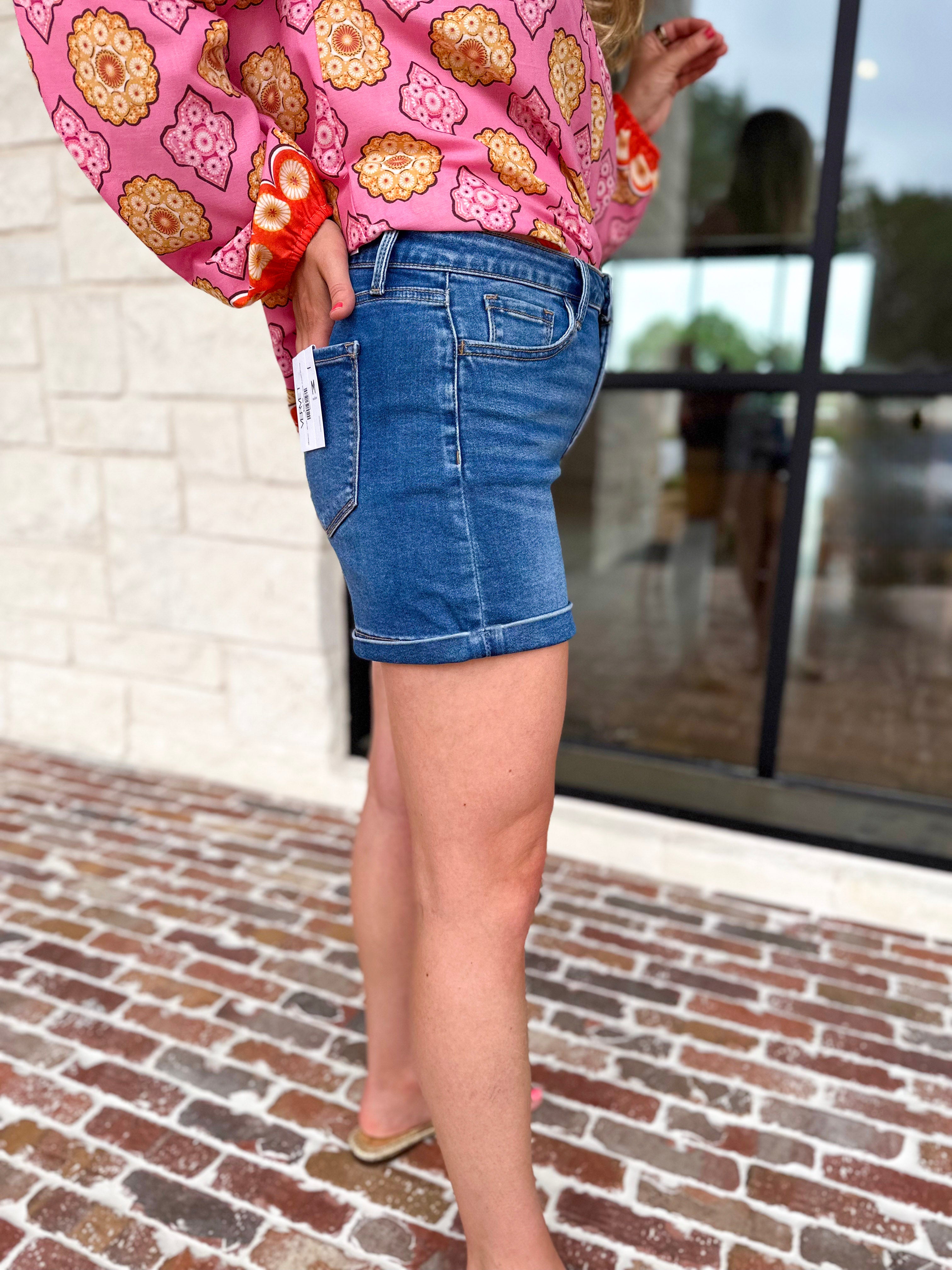 Vervet - High Rise Super Soft Denim Shorts-410 Shorts/Skirts-VEVERT BY FLYING MONKEY-July & June Women's Fashion Boutique Located in San Antonio, Texas