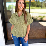Living Life Gingham Top - Matcha-200 Fashion Blouses-ENTRO-July & June Women's Fashion Boutique Located in San Antonio, Texas