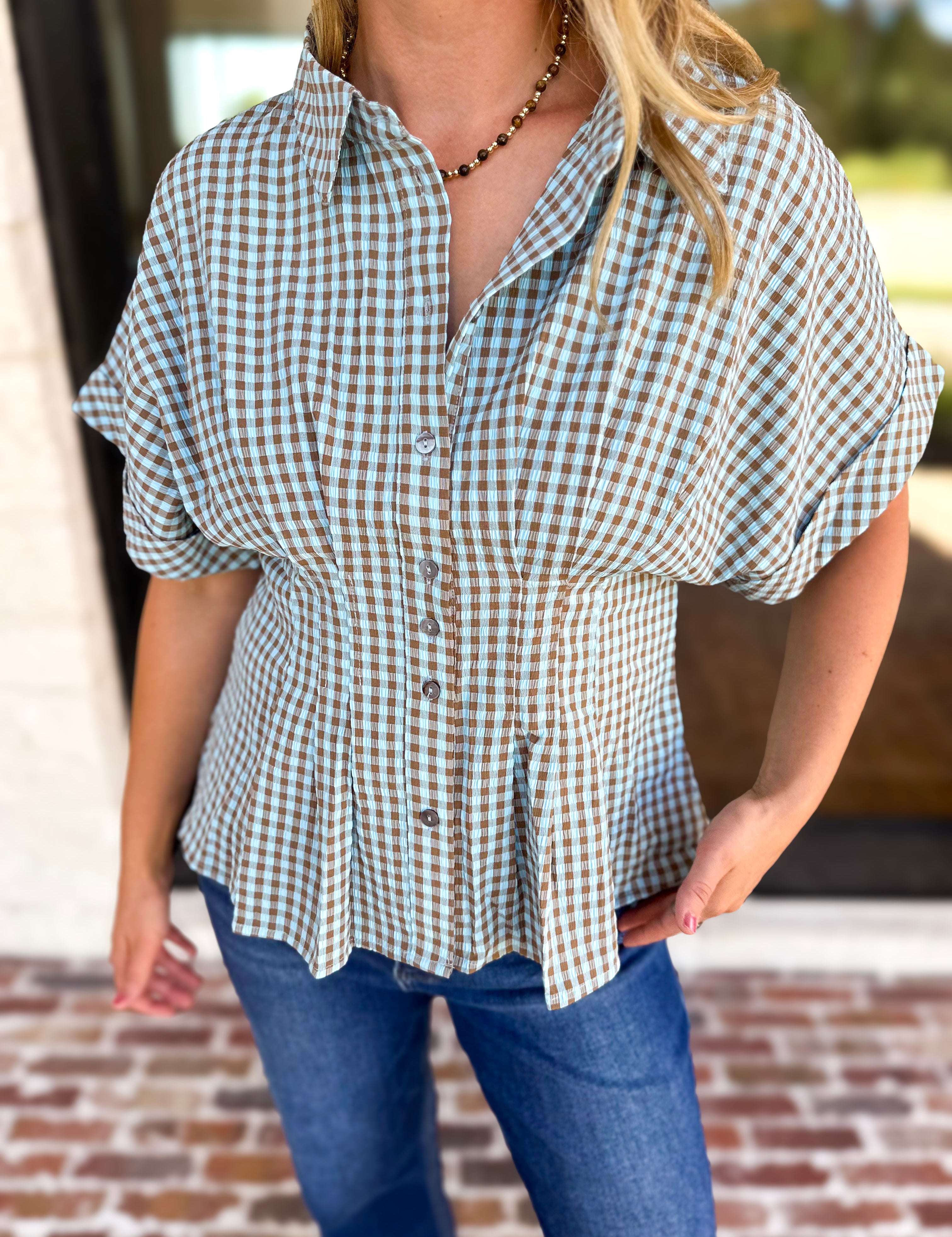 Living Life Gingham Top - Coco Sky-200 Fashion Blouses-ENTRO-July & June Women's Fashion Boutique Located in San Antonio, Texas