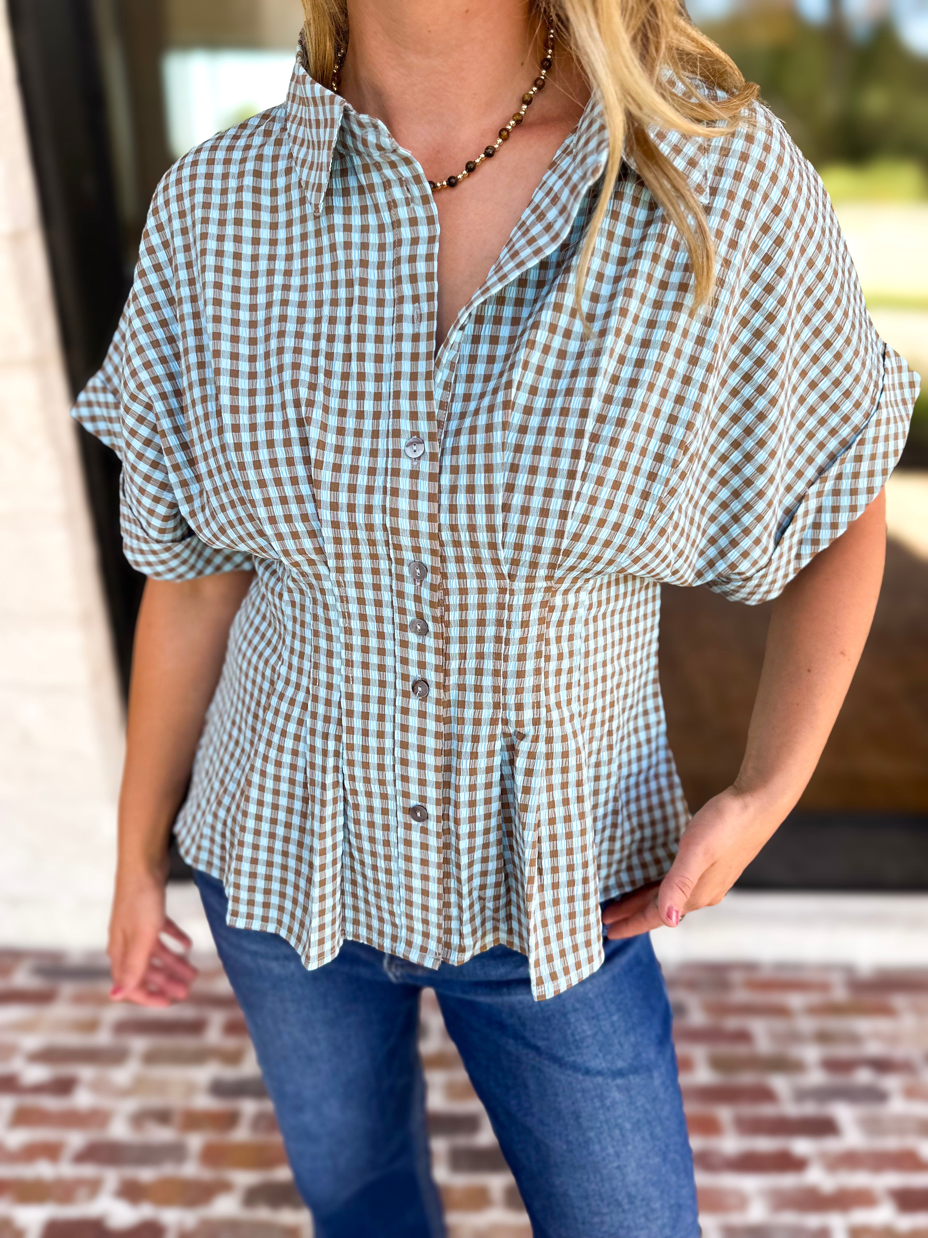 Living Life Gingham Top - Coco Sky-200 Fashion Blouses-ENTRO-July & June Women's Fashion Boutique Located in San Antonio, Texas