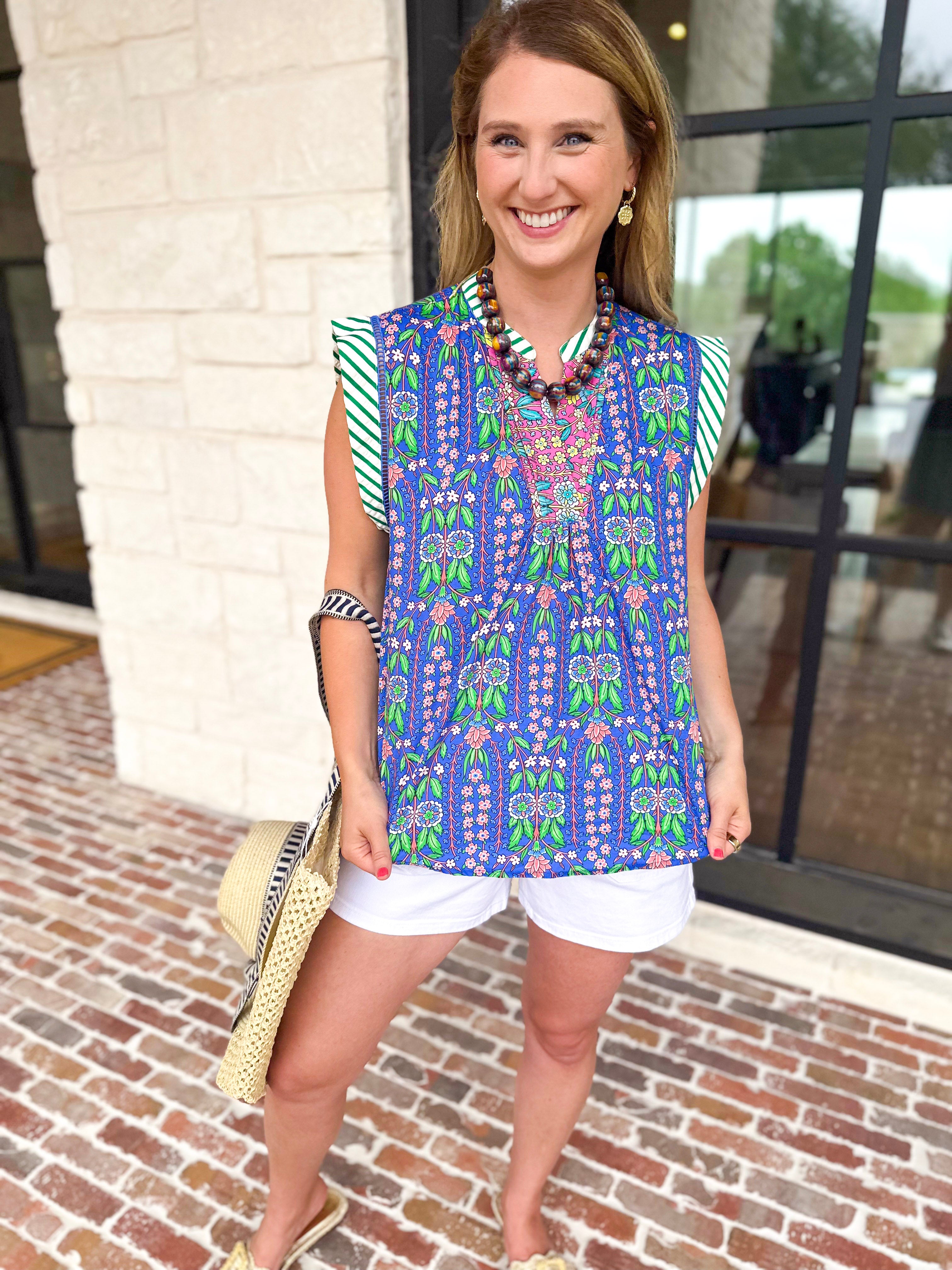 THML - Mixed Print Abstract Blouse-200 Fashion Blouses-THML-July & June Women's Fashion Boutique Located in San Antonio, Texas