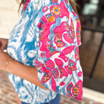 THML - Blue Watercolor Embroidered Blouse-200 Fashion Blouses-THML-July & June Women's Fashion Boutique Located in San Antonio, Texas