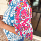 THML - Blue Watercolor Embroidered Blouse-200 Fashion Blouses-THML-July & June Women's Fashion Boutique Located in San Antonio, Texas