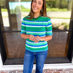Parker Blue & Green Striped Knit Top-230 Sweaters/Cardis-STRUT & BOLT-July & June Women's Fashion Boutique Located in San Antonio, Texas