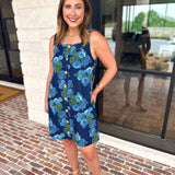 Retro Blue Floral Denim Mini Dress-510 Mini-ENTRO-July & June Women's Fashion Boutique Located in San Antonio, Texas