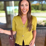 Posh Peplum Knit Blouse - Chartreuse-230 Sweaters/Cardis-SKIES ARE BLUE-July & June Women's Fashion Boutique Located in San Antonio, Texas