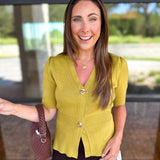 Posh Peplum Knit Blouse - Chartreuse-230 Sweaters/Cardis-SKIES ARE BLUE-July & June Women's Fashion Boutique Located in San Antonio, Texas