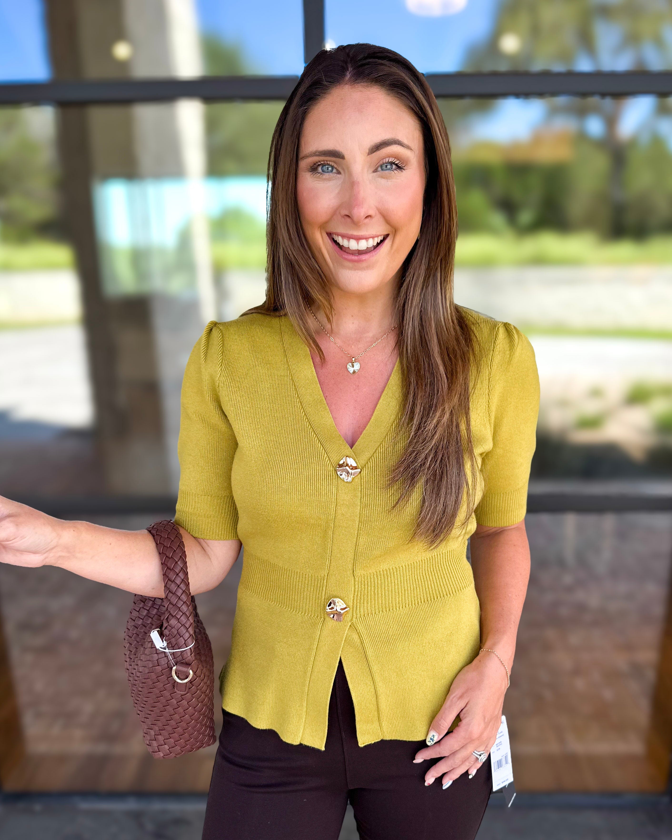 Posh Peplum Knit Blouse - Chartreuse-230 Sweaters/Cardis-SKIES ARE BLUE-July & June Women's Fashion Boutique Located in San Antonio, Texas