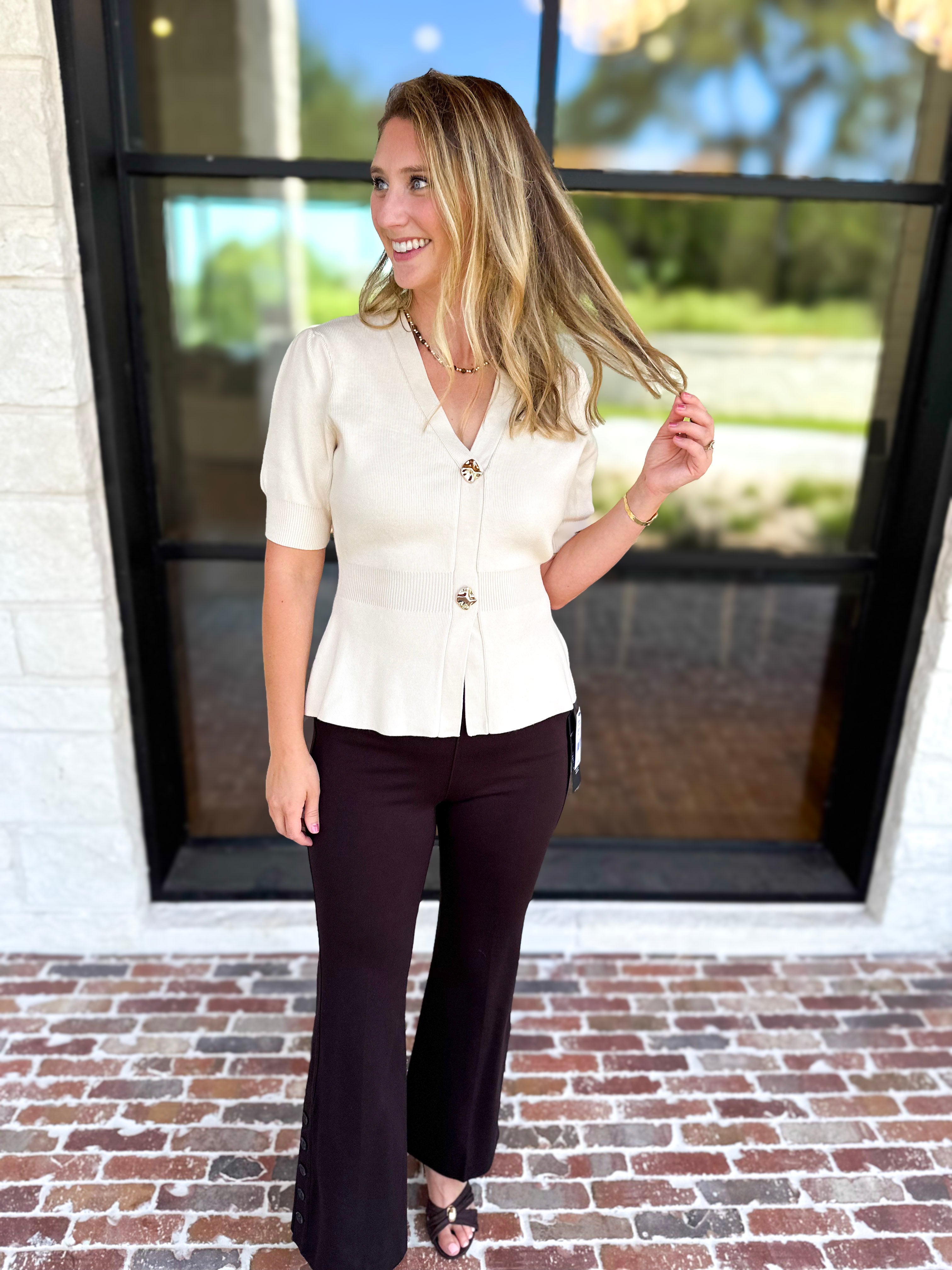 Posh Peplum Knit Blouse - Ivory-230 Sweaters/Cardis-SKIES ARE BLUE-July & June Women's Fashion Boutique Located in San Antonio, Texas