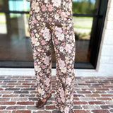 Fall Floral Denim Pants - Brown-400 Pants-ENTRO-July & June Women's Fashion Boutique Located in San Antonio, Texas