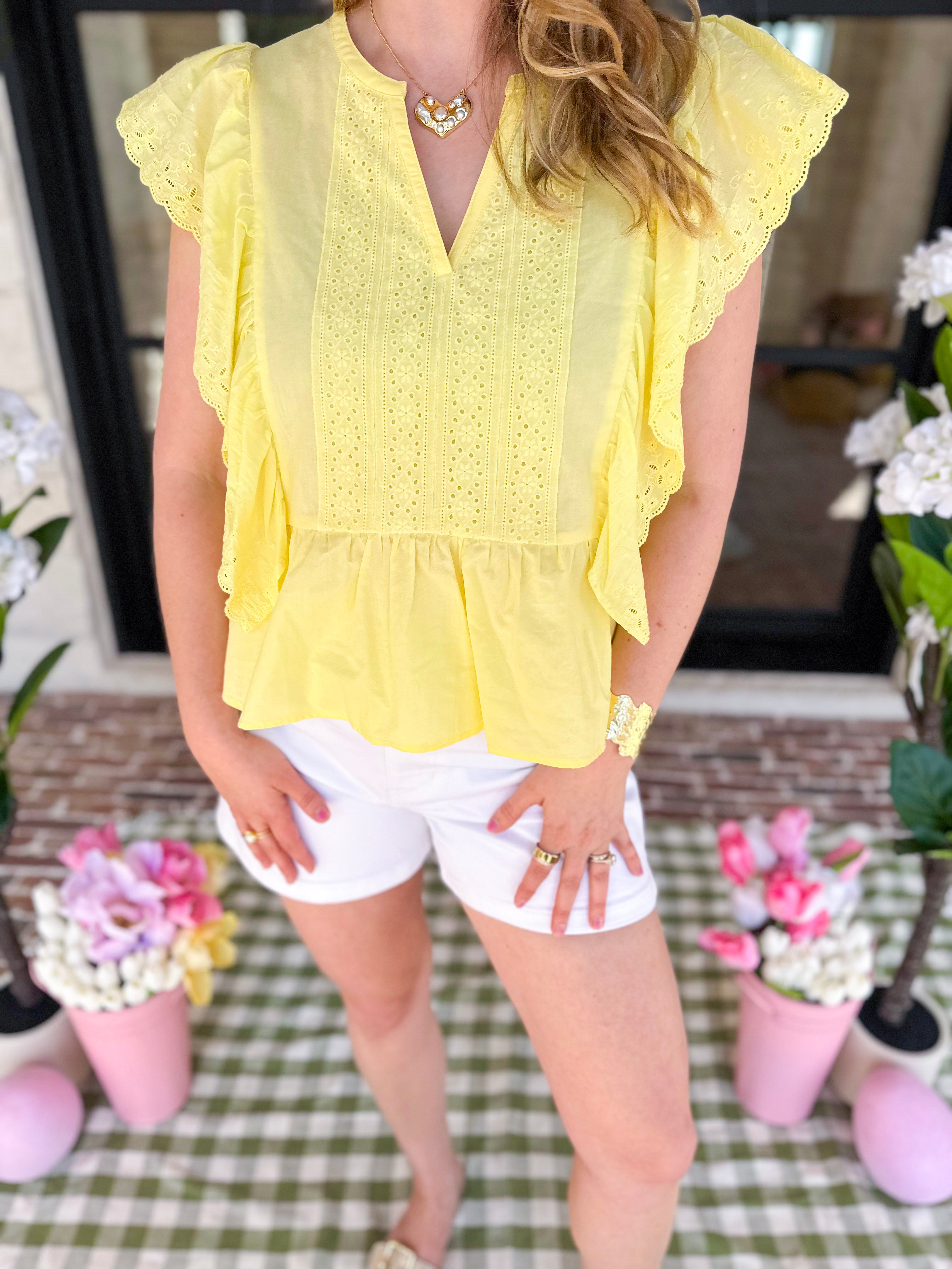 Lemon Drop Blouse-200 Fashion Blouses-IN FEBRUARY-July & June Women's Fashion Boutique Located in San Antonio, Texas