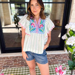 THML - Bright Floral Embroidered Blouse-200 Fashion Blouses-THML-July & June Women's Fashion Boutique Located in San Antonio, Texas