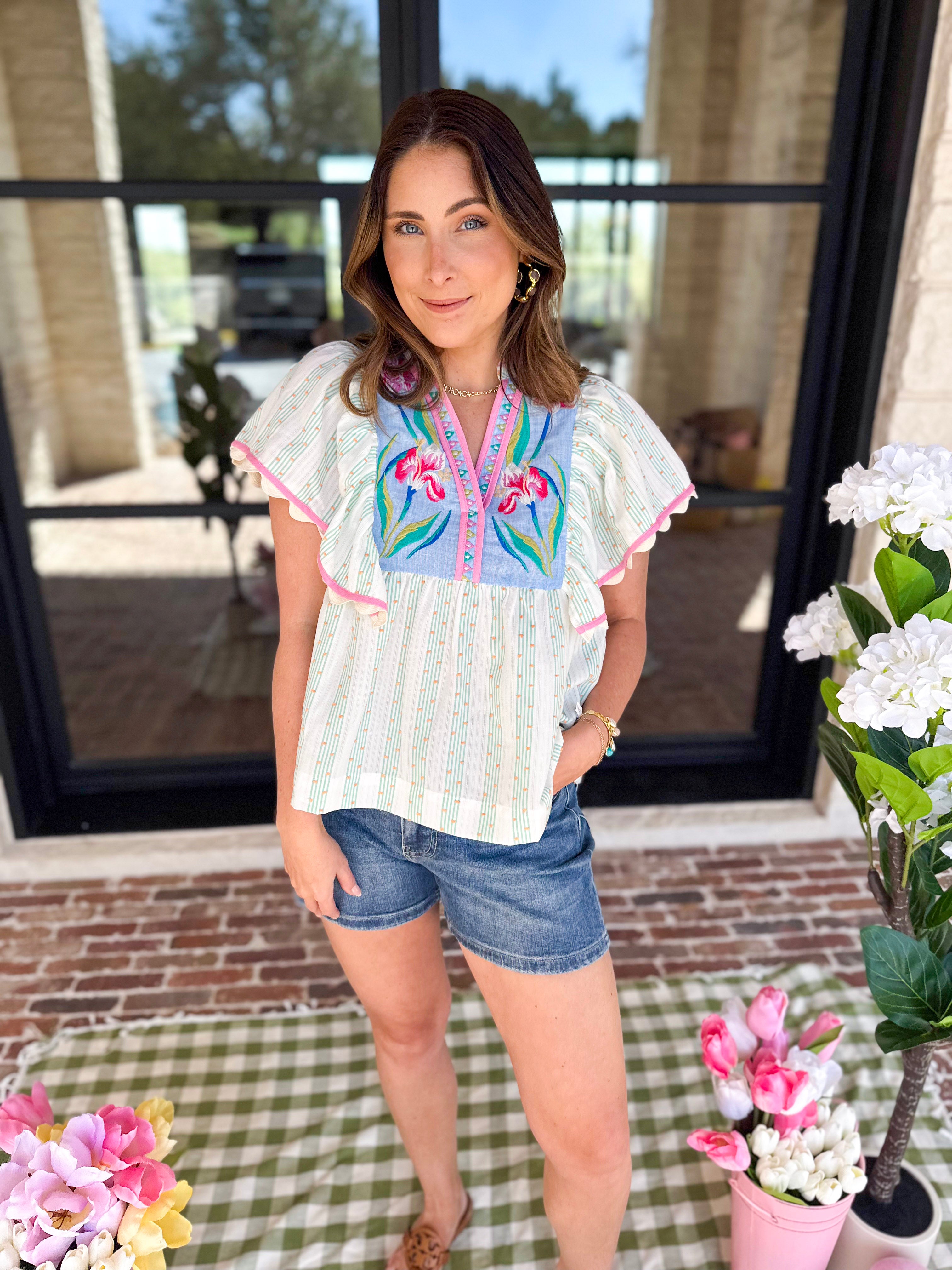 THML - Bright Floral Embroidered Blouse-200 Fashion Blouses-THML-July & June Women's Fashion Boutique Located in San Antonio, Texas
