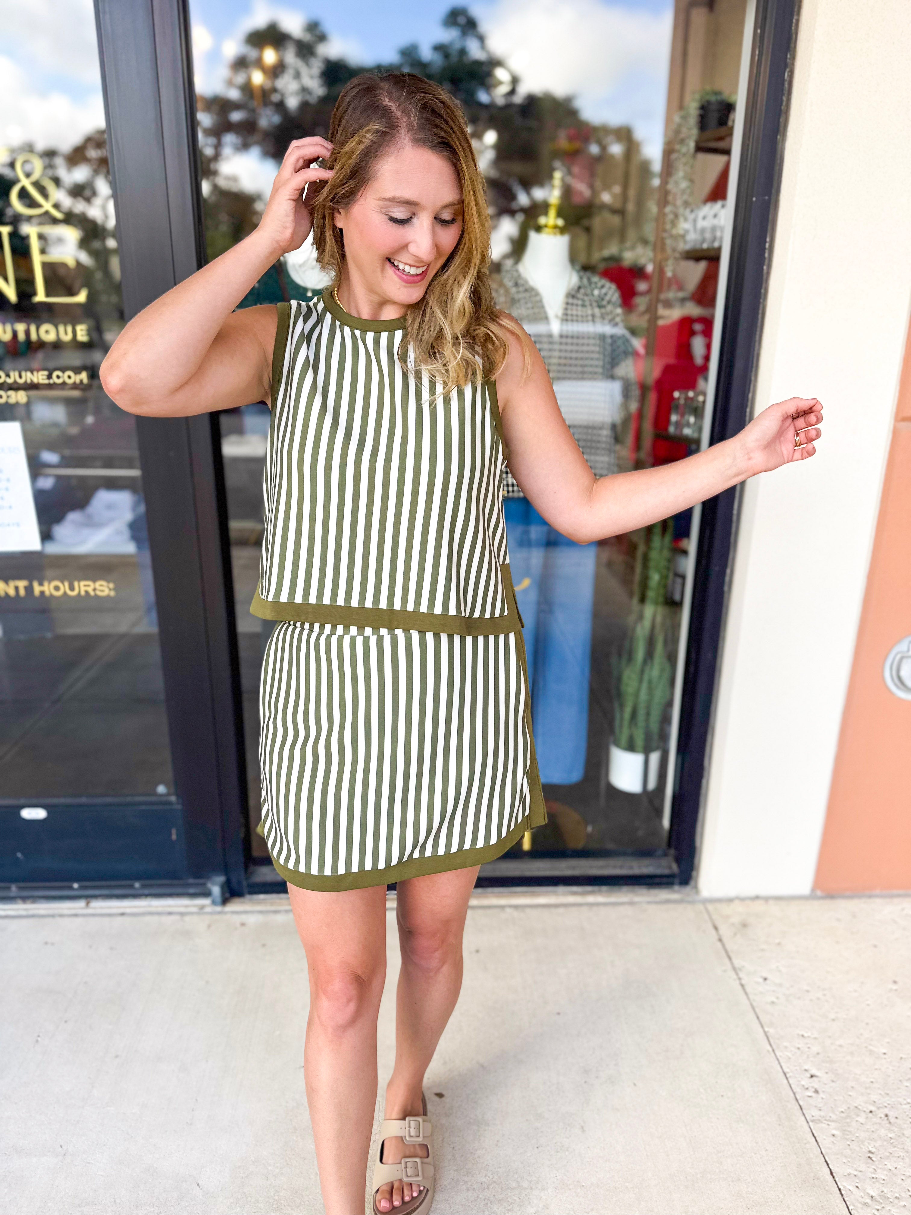 On The Go Striped Set - Olive-300 Athleisure/Lounge-ENTRO-July & June Women's Fashion Boutique Located in San Antonio, Texas