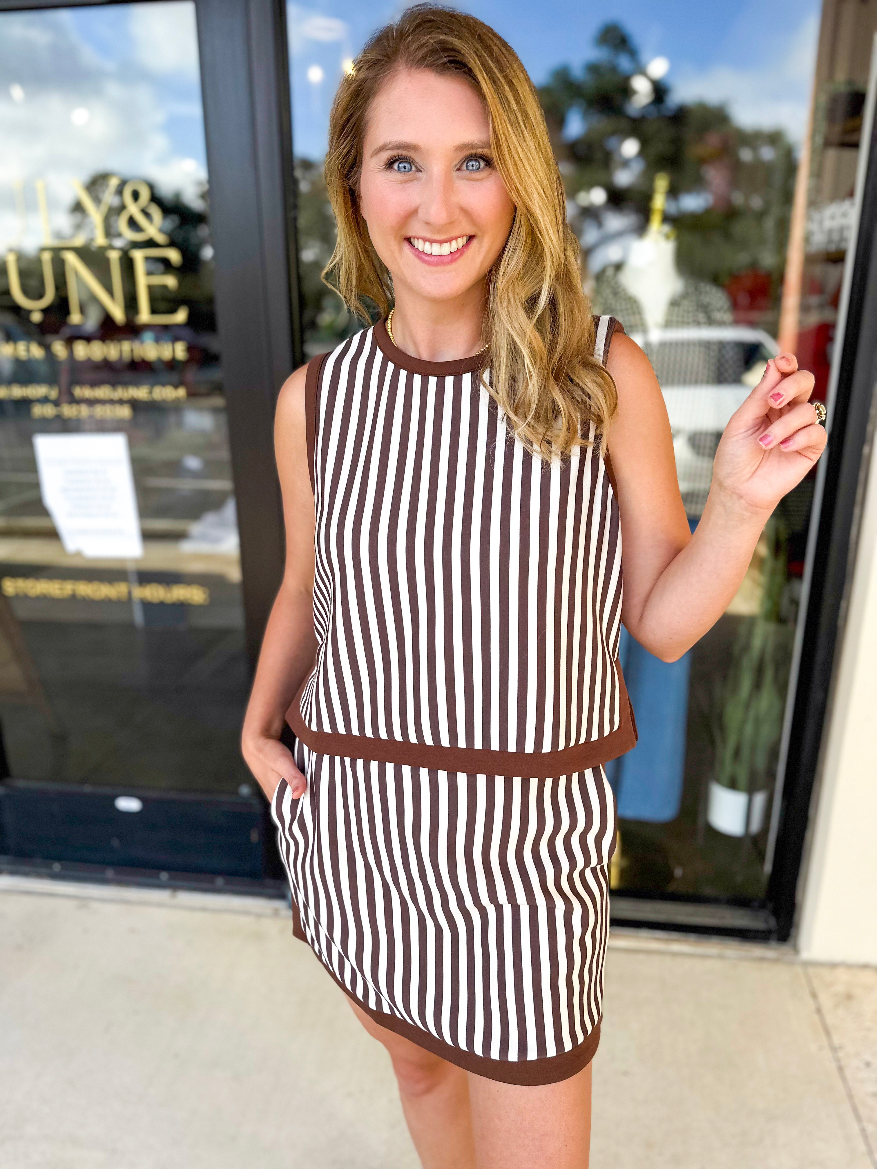 On The Go Striped Set - Brown-300 Athleisure/Lounge-ENTRO-July & June Women's Fashion Boutique Located in San Antonio, Texas