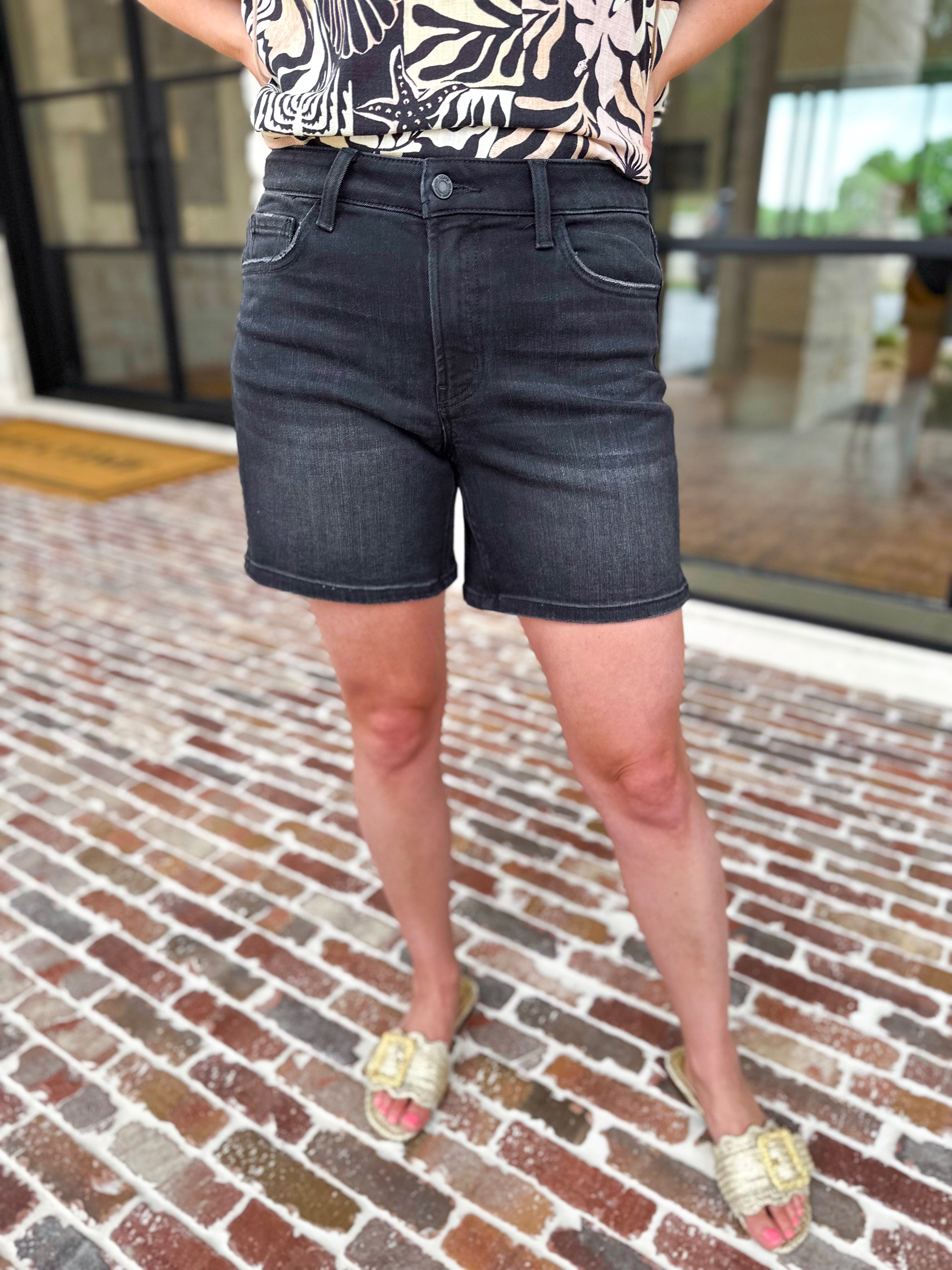 Vervet - High Rise Black Jean Shorts-410 Shorts/Skirts-VEVERT BY FLYING MONKEY-July & June Women's Fashion Boutique Located in San Antonio, Texas