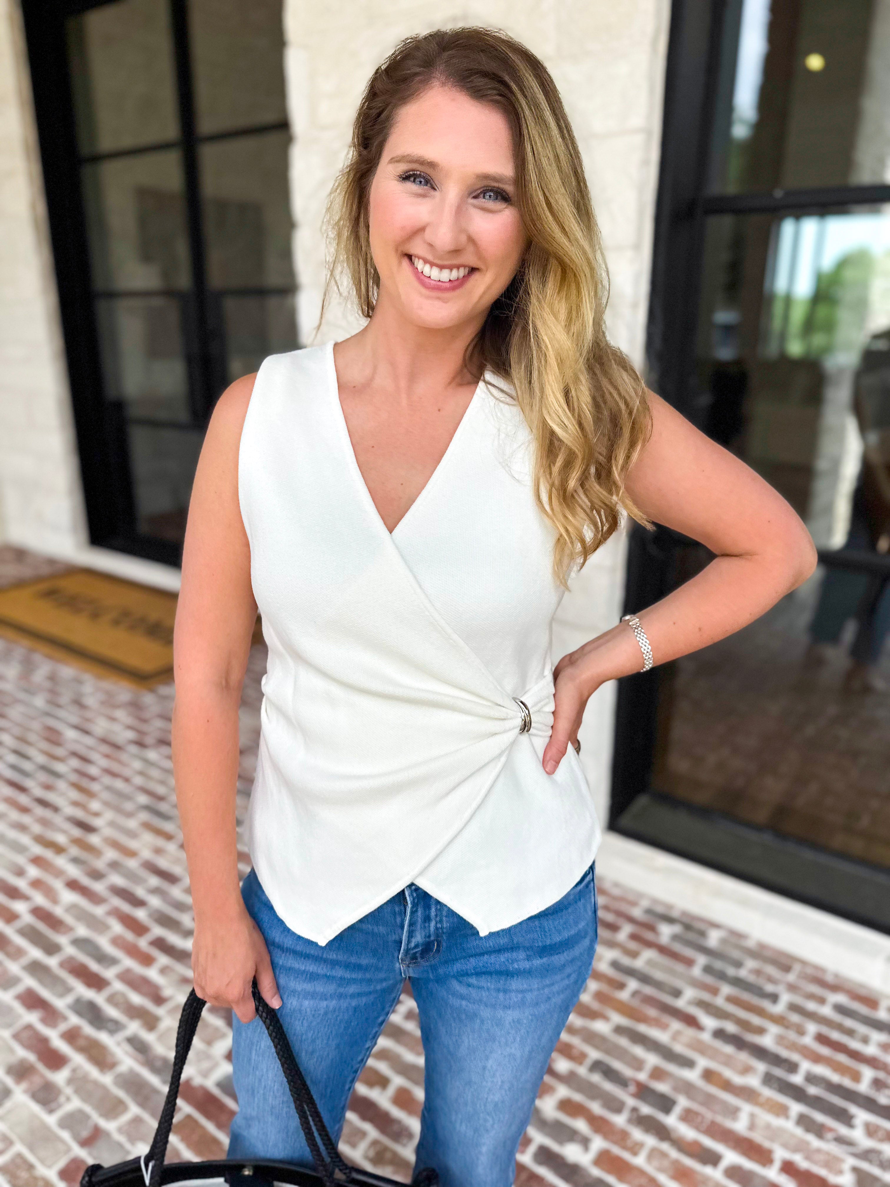 Wrap Detailed Blouse - White-200 Fashion Blouses-SKIES ARE BLUE-July & June Women's Fashion Boutique Located in San Antonio, Texas