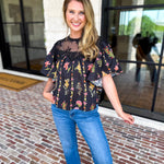 Black Lace & Floral Blouse-200 Fashion Blouses-ENTRO-July & June Women's Fashion Boutique Located in San Antonio, Texas