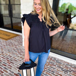 THML - Black Flutter Sleeve Blouse-200 Fashion Blouses-THML-July & June Women's Fashion Boutique Located in San Antonio, Texas