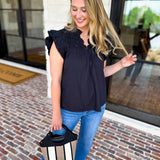 THML - Black Flutter Sleeve Blouse-200 Fashion Blouses-THML-July & June Women's Fashion Boutique Located in San Antonio, Texas