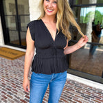 Current Air - Black Satin Date Night Blouse-200 Fashion Blouses-CURRENT AIR CLOTHING-July & June Women's Fashion Boutique Located in San Antonio, Texas