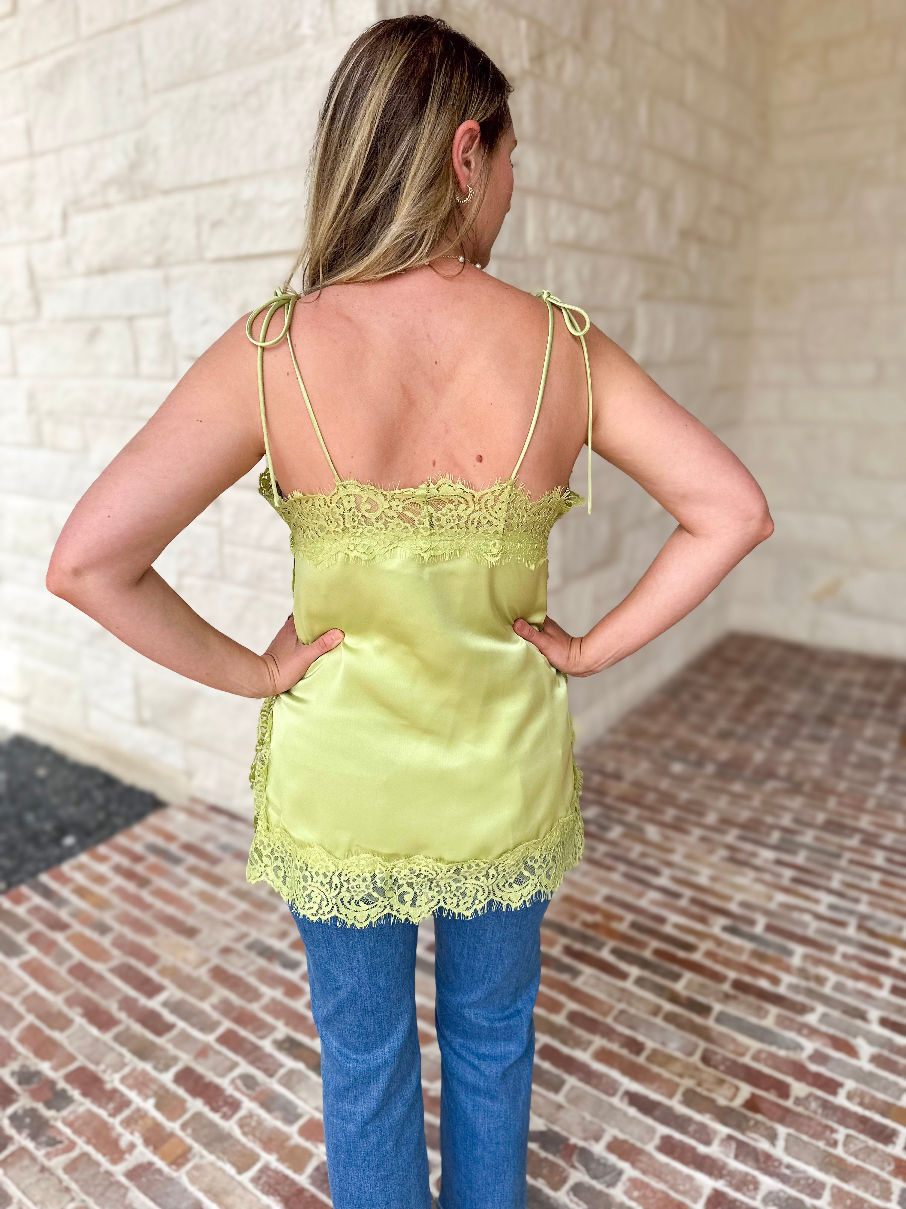 Date Night Lace Cami - Matcha-200 Fashion Blouses-ENTRO-July & June Women's Fashion Boutique Located in San Antonio, Texas