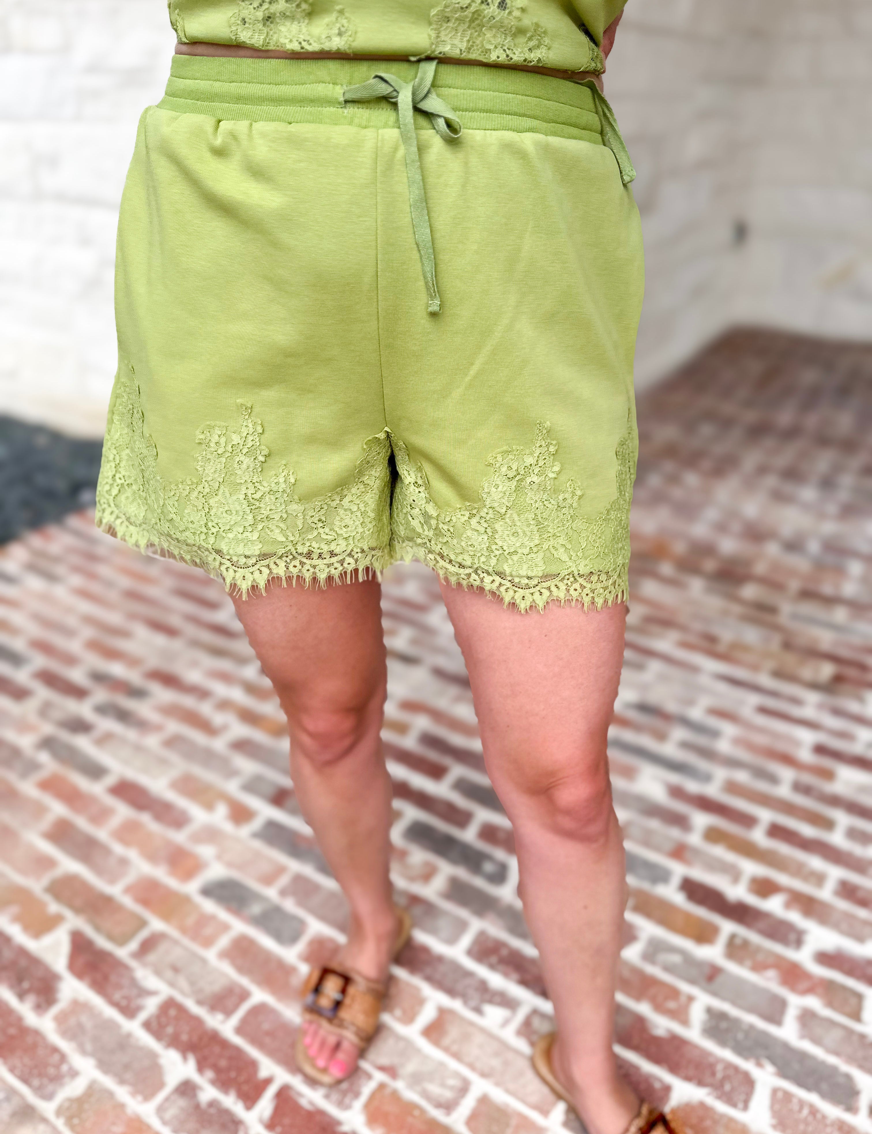 The Modern Lace Shorts - Matcha-410 Shorts/Skirts-ENTRO-July & June Women's Fashion Boutique Located in San Antonio, Texas