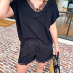 Lace Details Blouse - Black-200 Fashion Blouses-ENTRO-July & June Women's Fashion Boutique Located in San Antonio, Texas