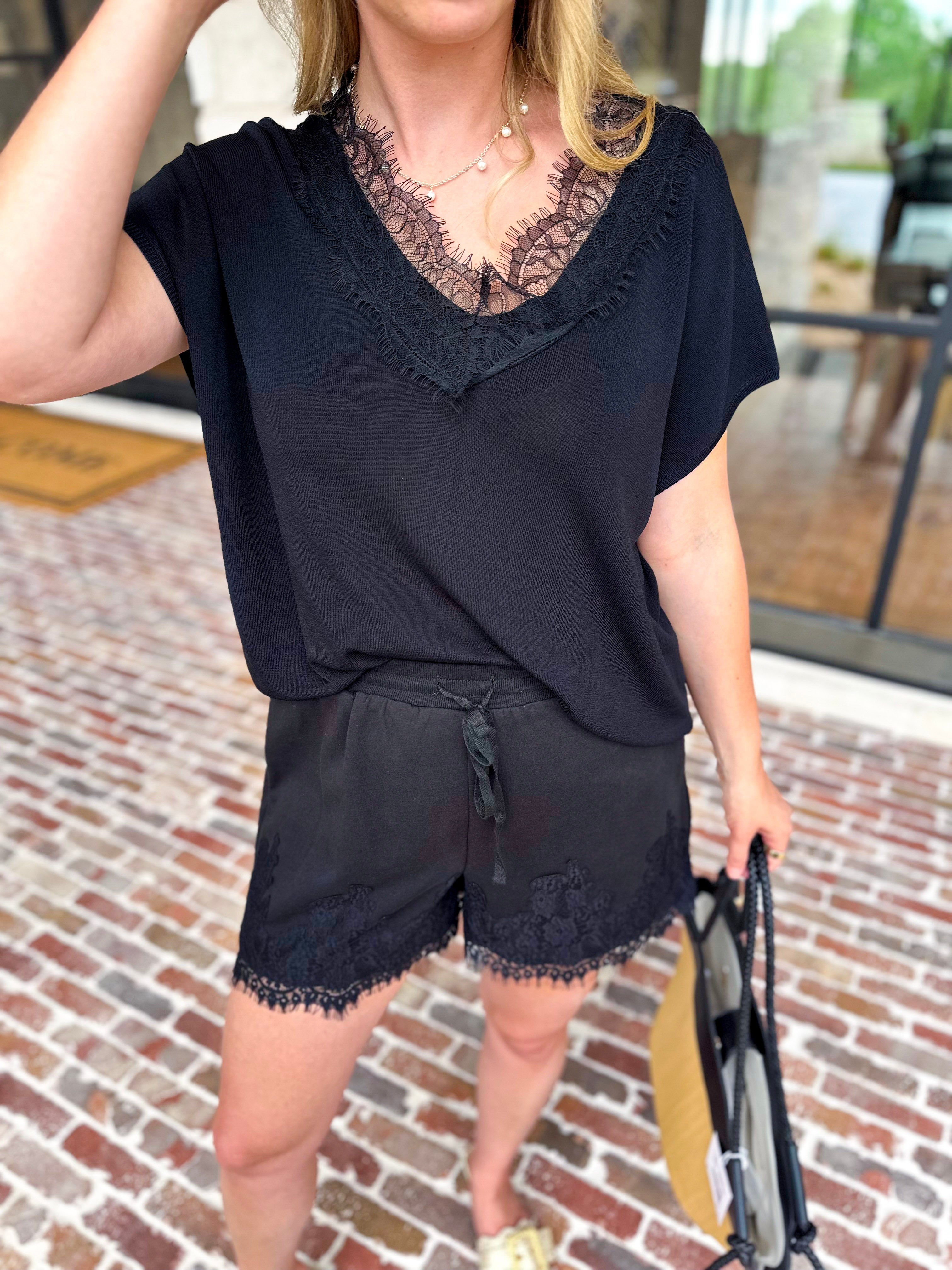 Lace Details Blouse - Black-200 Fashion Blouses-ENTRO-July & June Women's Fashion Boutique Located in San Antonio, Texas