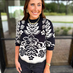 THML - The Libby Floral Sweater - Black-230 Sweaters/Cardis-THML-July & June Women's Fashion Boutique Located in San Antonio, Texas